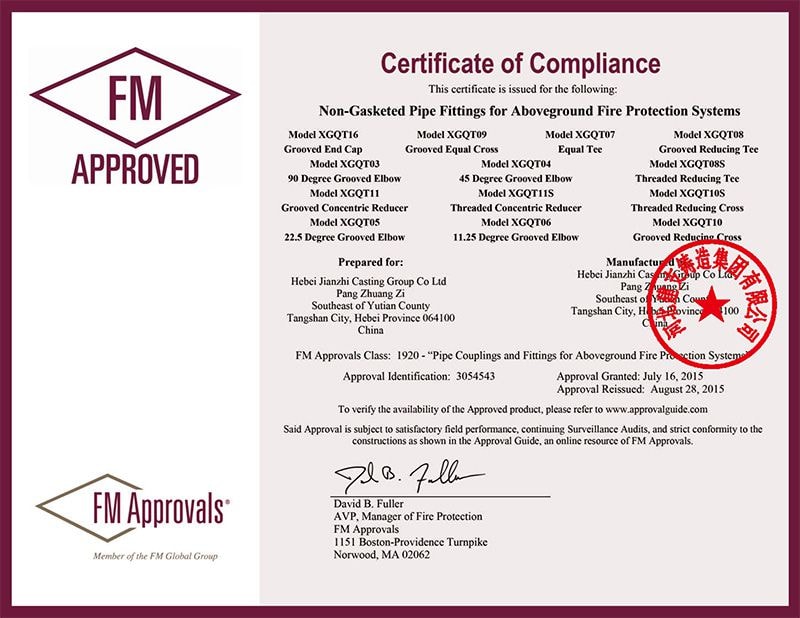 FM Approval certificate